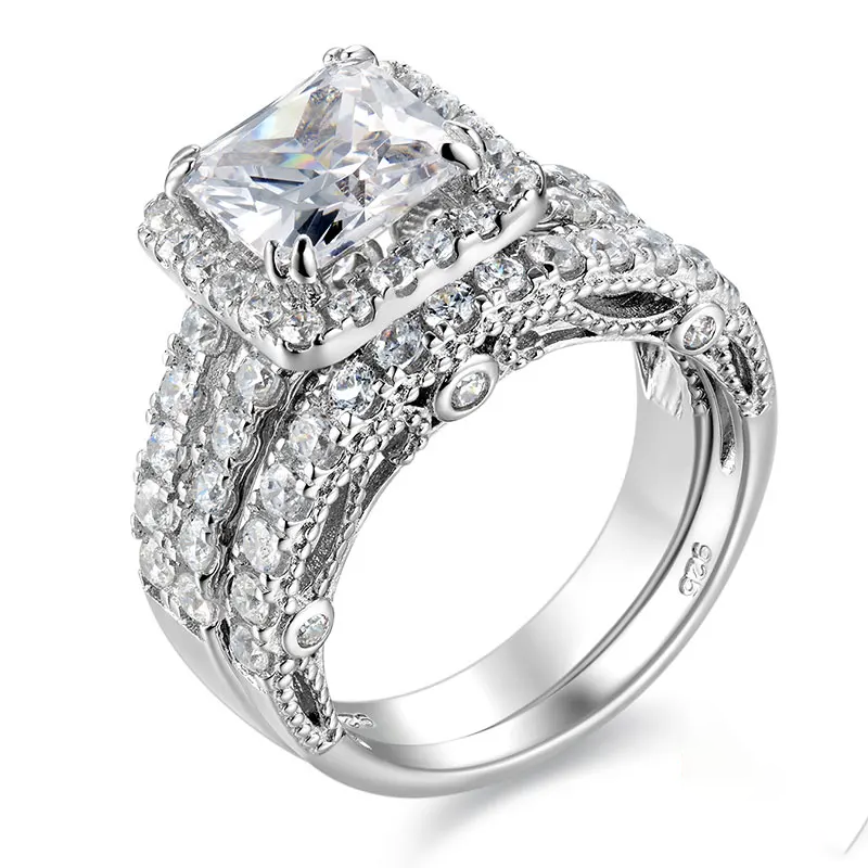 Luxury Moissanite Engagement & Wedding Ring Set – Vintage Sterling Silver
