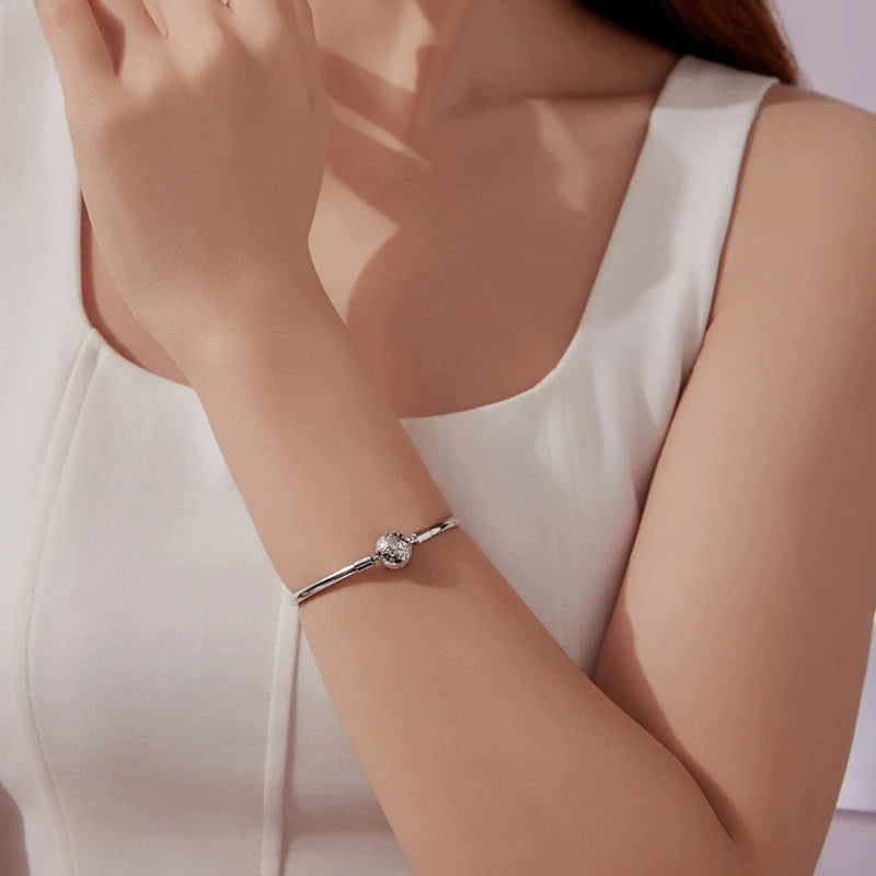 Sterling Silver Snowflake Zircon Charm Bangle Bracelet
