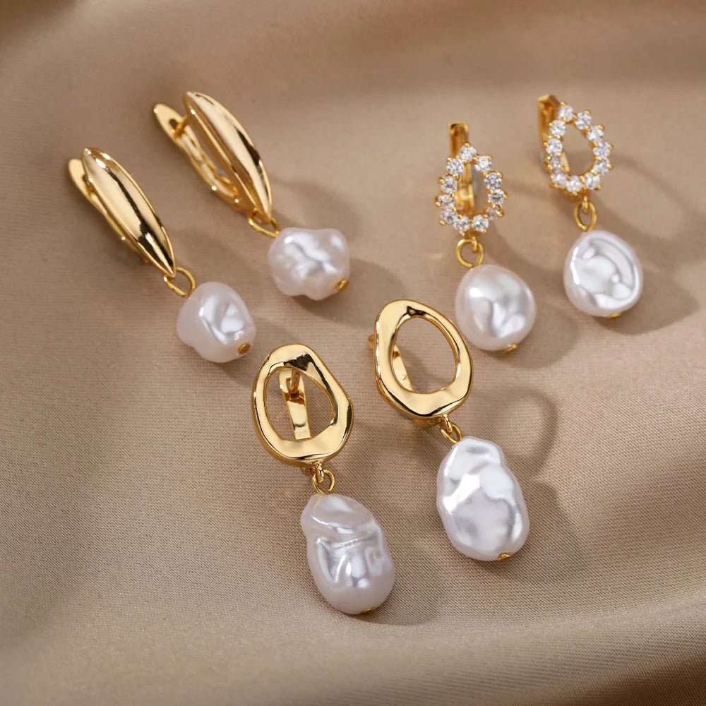 Baroque Pearl Circle Earrings for Women – Vintage Punk Clip-On