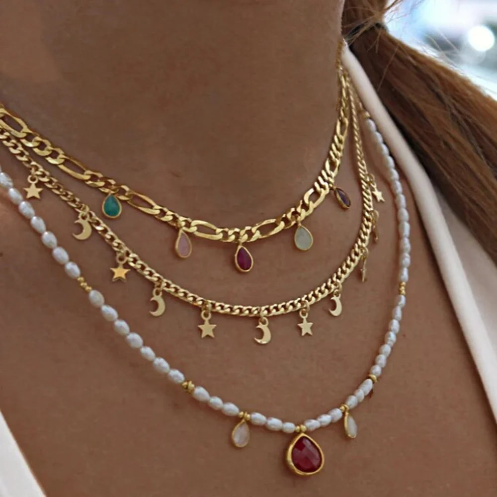 Bohemian Multilayer Crystal Drop Necklace for Women