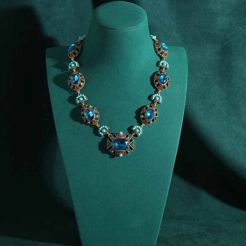Bohemian Sea Blue Crystal Choker Necklace – Gold Luxury Charm
