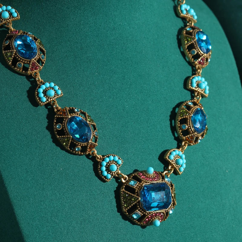 Bohemian Sea Blue Crystal Choker Necklace – Gold Luxury Charm