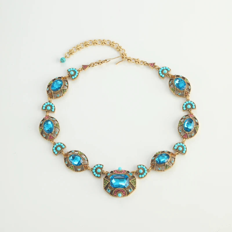 Bohemian Sea Blue Crystal Choker Necklace – Gold Luxury Charm
