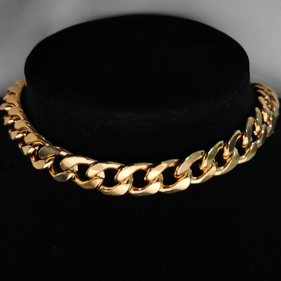 Chunky Cuban Link Choker Necklace – Gold Stainless Steel for Men & Women