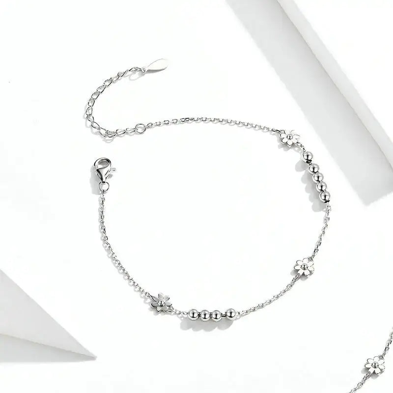 Daisy Chain 925 Sterling Silver Beaded Bracelet for Women