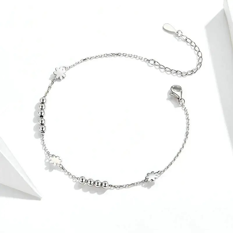 Daisy Chain 925 Sterling Silver Beaded Bracelet for Women