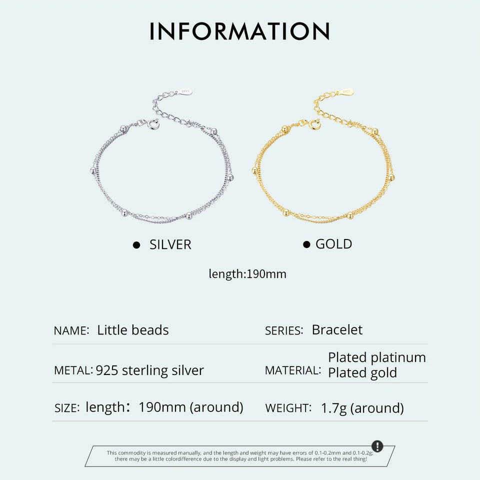 Double Layer Silver Bead Link Bracelet – 14K Gold Plated, Adjustable