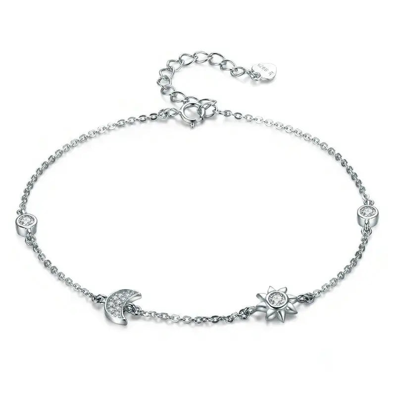 Genuine 925 Sterling Silver Star & Moon CZ Bracelet for Women