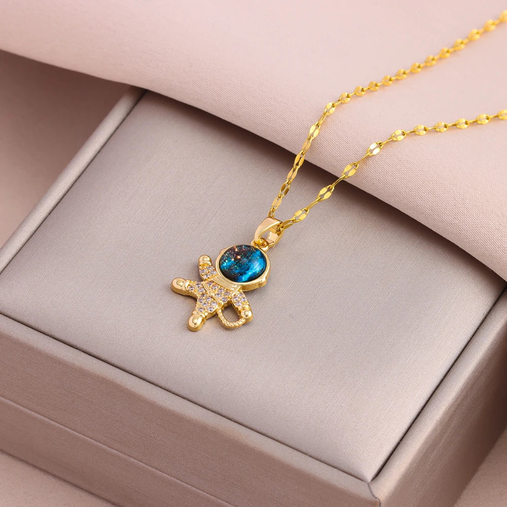 Gold-Plated Fashion Dream Planet Pendant Necklace for Women