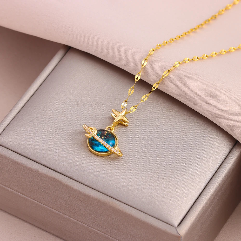 Gold-Plated Fashion Dream Planet Pendant Necklace for Women