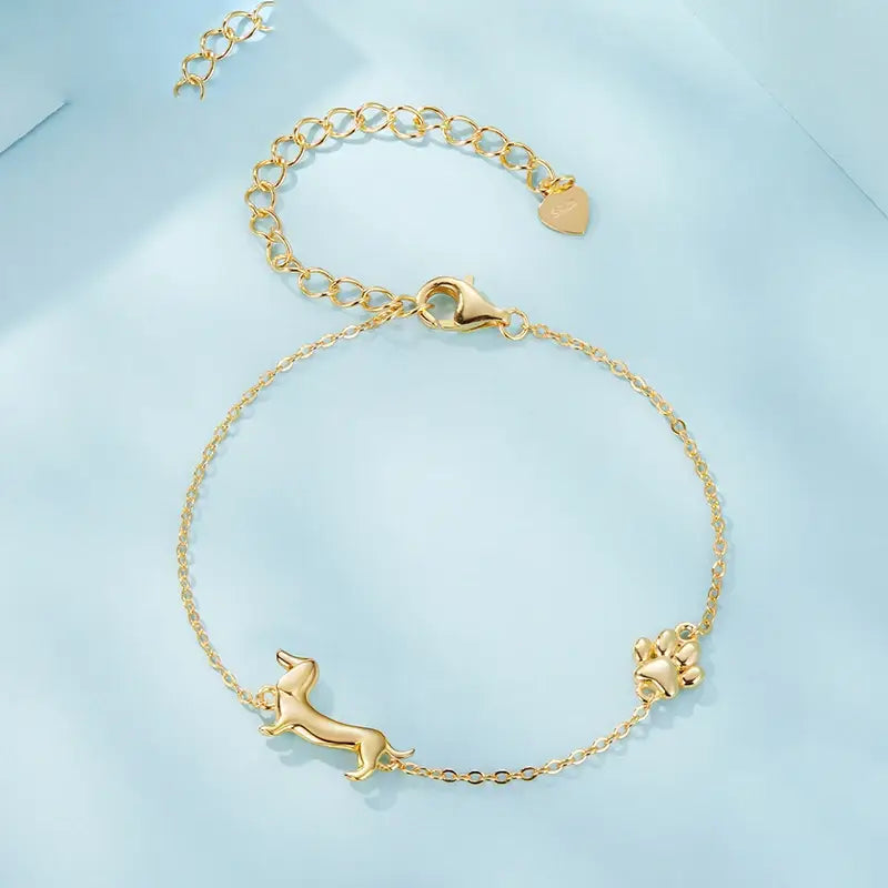 Gold-Plated Sterling Silver Dachshund Paw Charm Bracelet