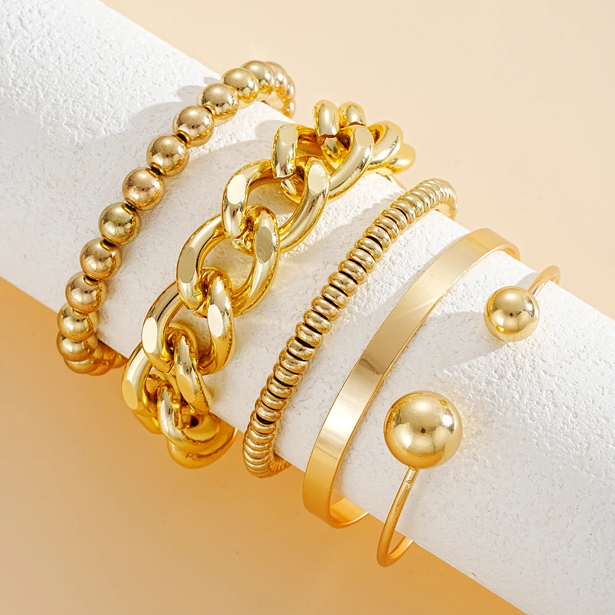 Gold Geometric Chunky Beaded Bracelet Set for Women