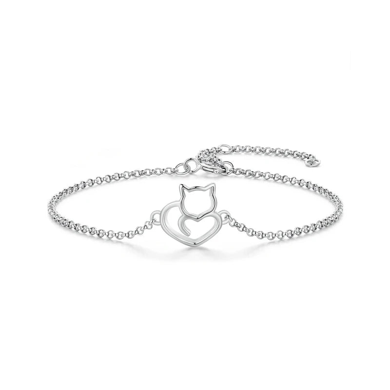 Gold Plated Sterling Silver Cat Charm Bracelet for Women