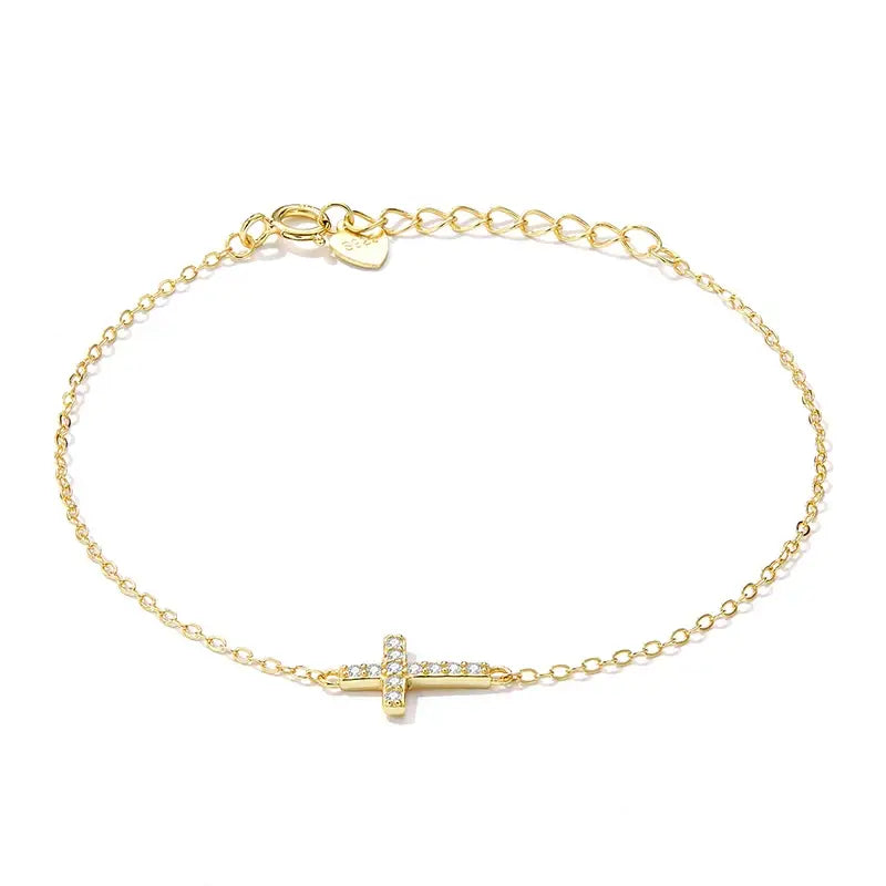 Gold Plated Sterling Silver Cross Bracelet for Women