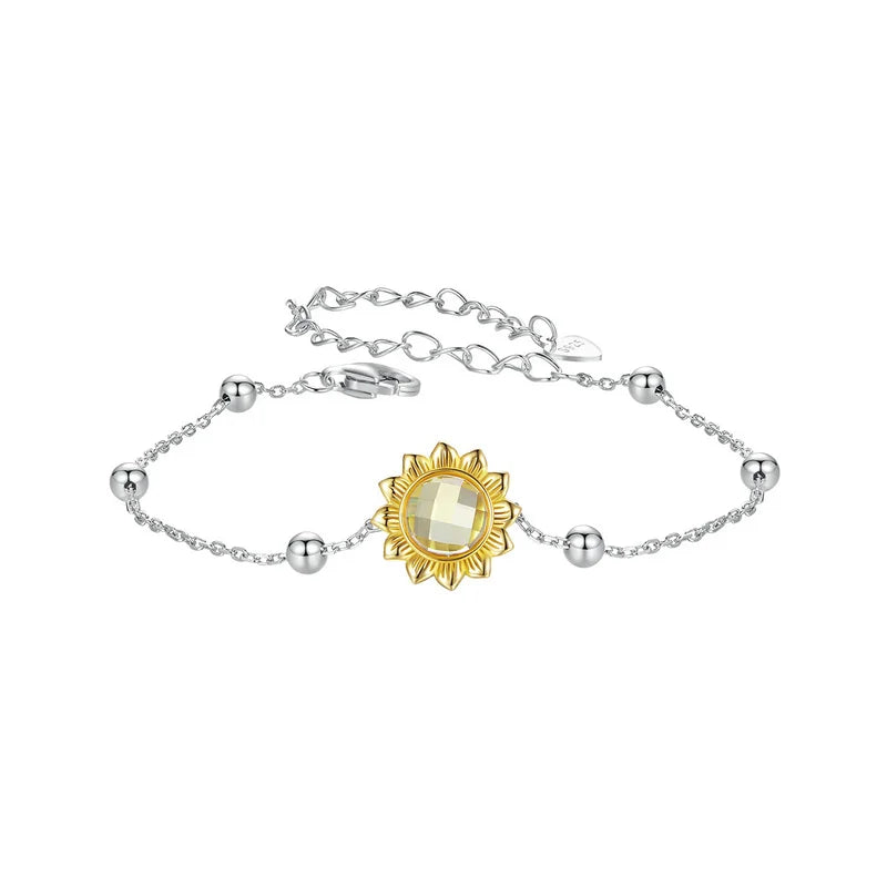 Gold Plated Sterling Silver Sunflower Bracelet for Women
