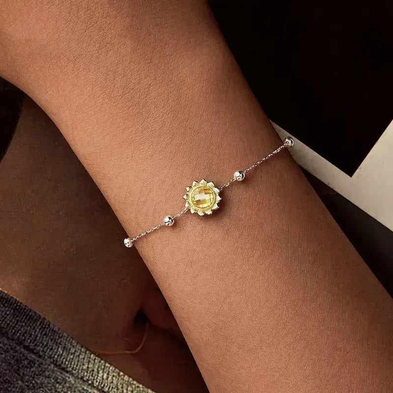 Gold Plated Sterling Silver Sunflower Bracelet for Women