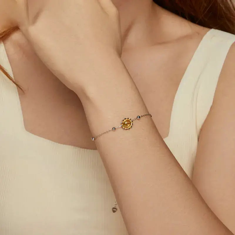 Gold Plated Sterling Silver Sunflower Bracelet for Women