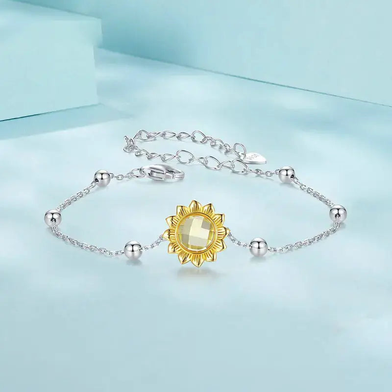 Gold Plated Sterling Silver Sunflower Bracelet for Women