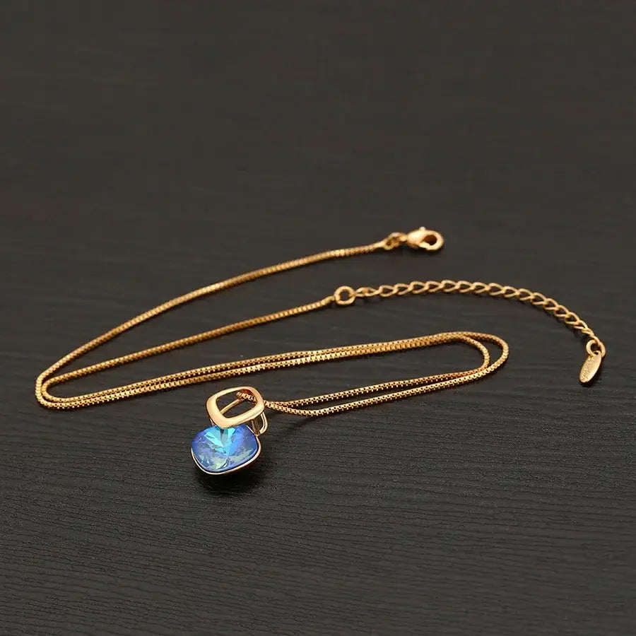 Gold Square Crystal Pendant Necklace for Women & Girls