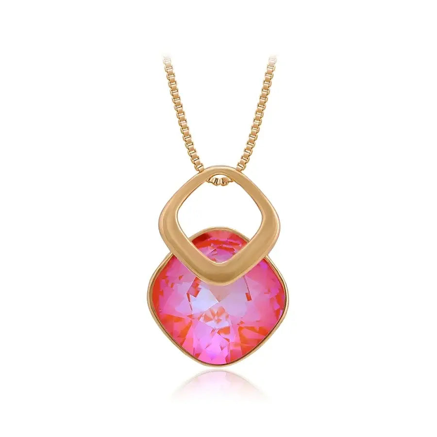 Gold Square Crystal Pendant Necklace for Women & Girls