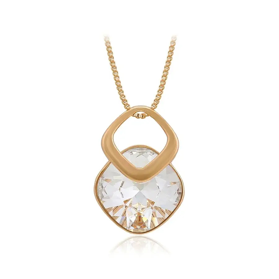 Gold Square Crystal Pendant Necklace for Women & Girls
