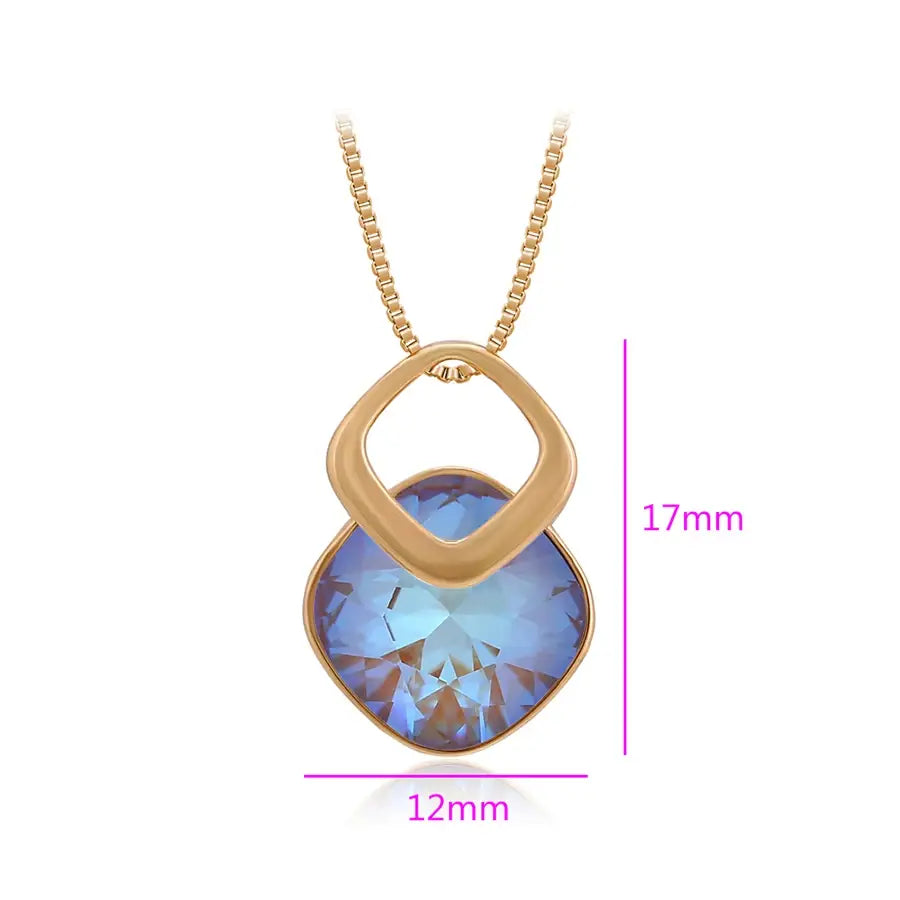 Gold Square Crystal Pendant Necklace for Women & Girls