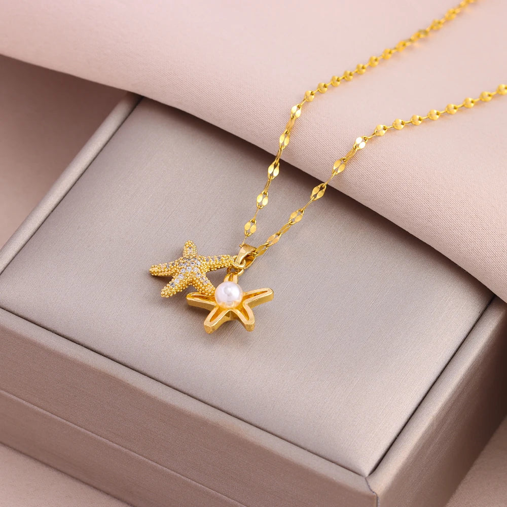 Gold Starfish Pendant Necklace – Women’s Chain
