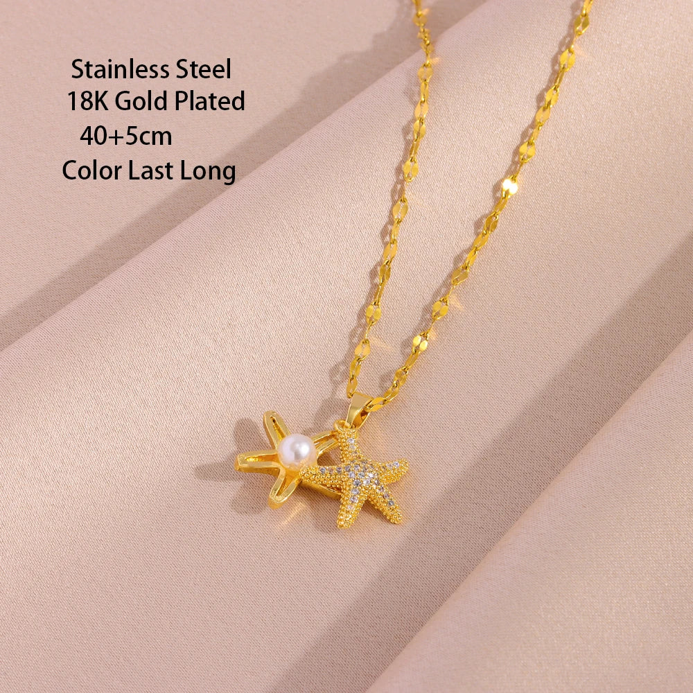 Gold Starfish Pendant Necklace – Women’s Chain