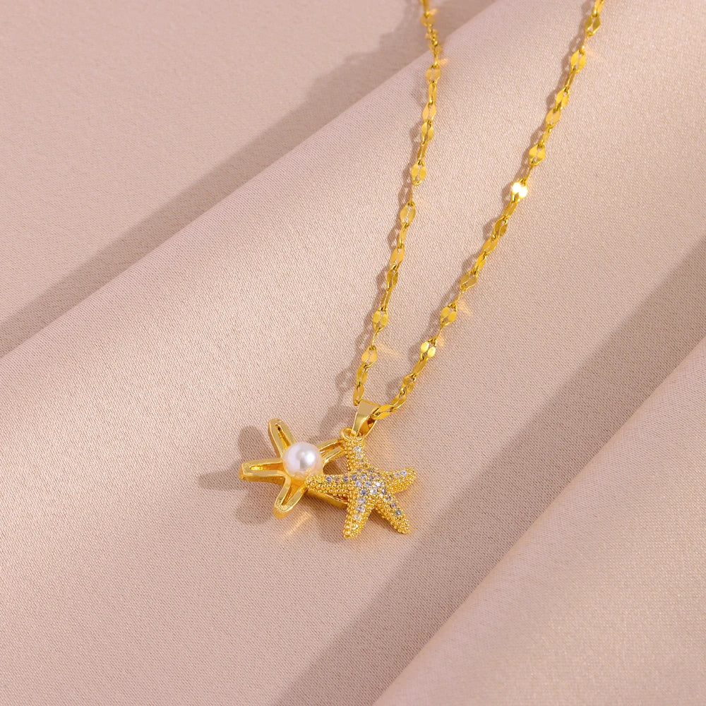 Gold Starfish Pendant Necklace – Women’s Chain
