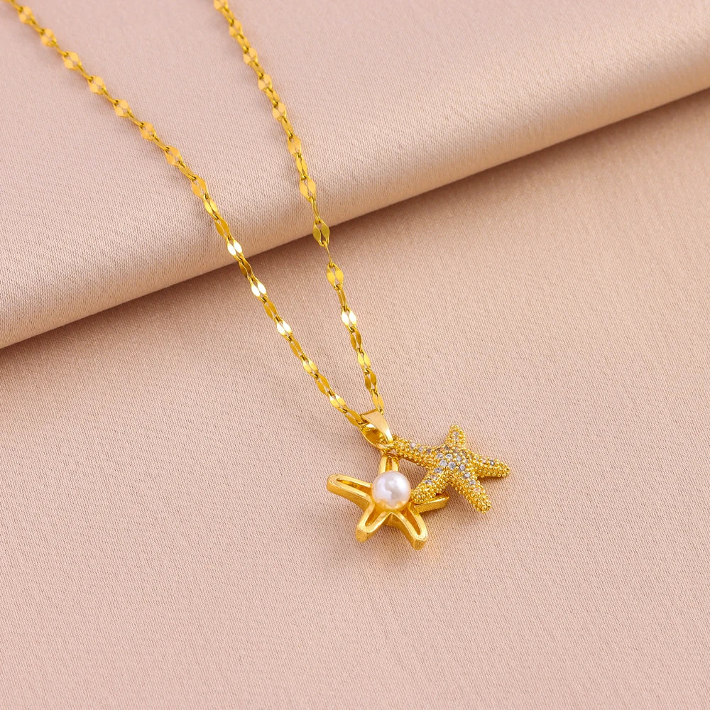 Gold Starfish Pendant Necklace – Women’s Chain