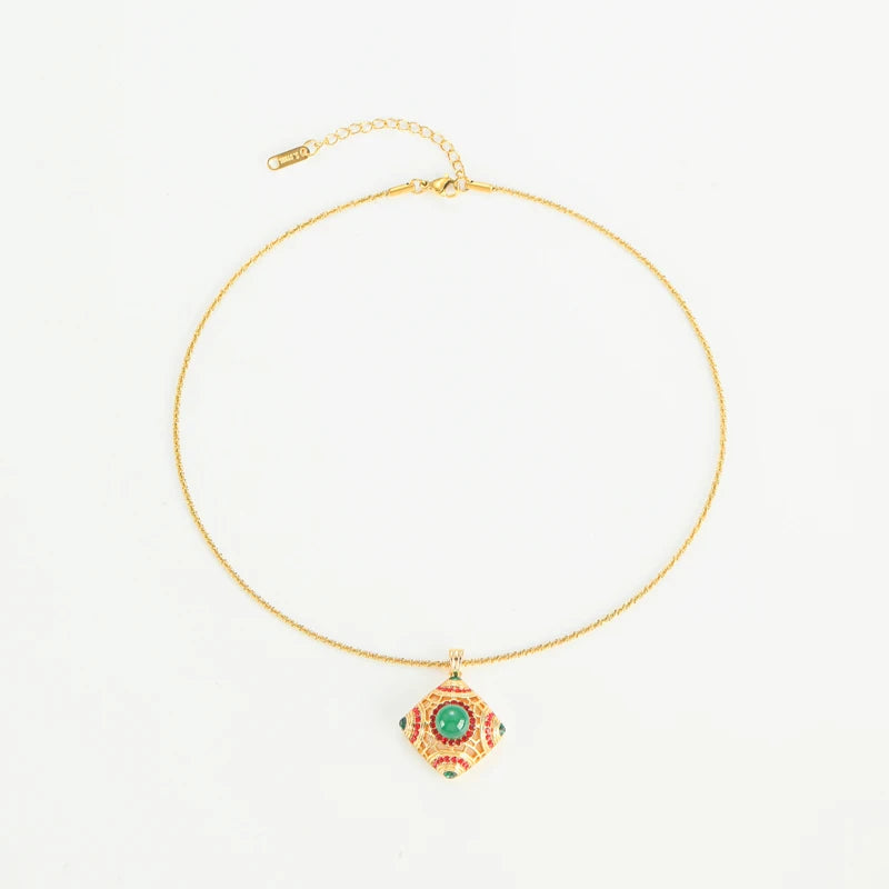 Gold Vintage Enamel Pendant Necklace – Luxury Designer Jewelry