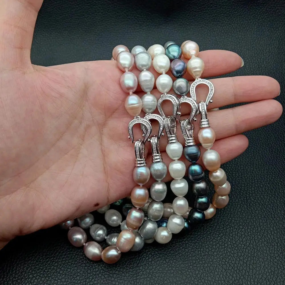 Elegant Rice-Shaped Freshwater Pearl Necklace in Mixed Colors