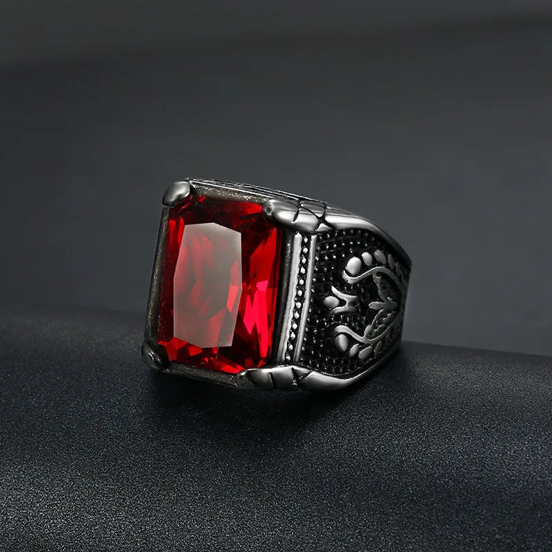 Men’s Silver Signet Ring with Red & Blue Semi-Precious Stone