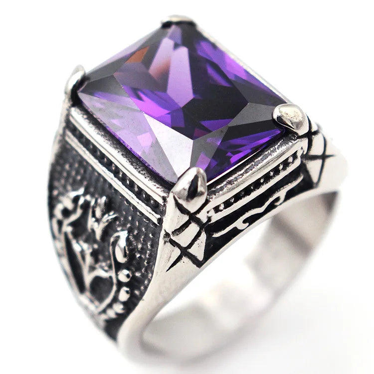 Men’s Silver Signet Ring with Red & Blue Semi-Precious Stone