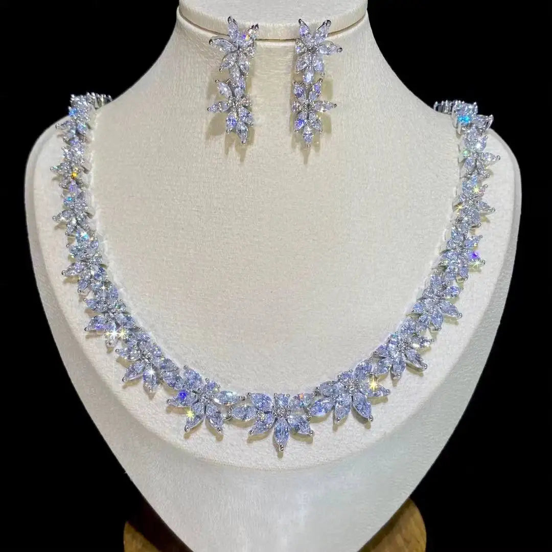 High-Quality 2PCS Crystal Necklace Set Bridal Jewelry for Women Wedding Party