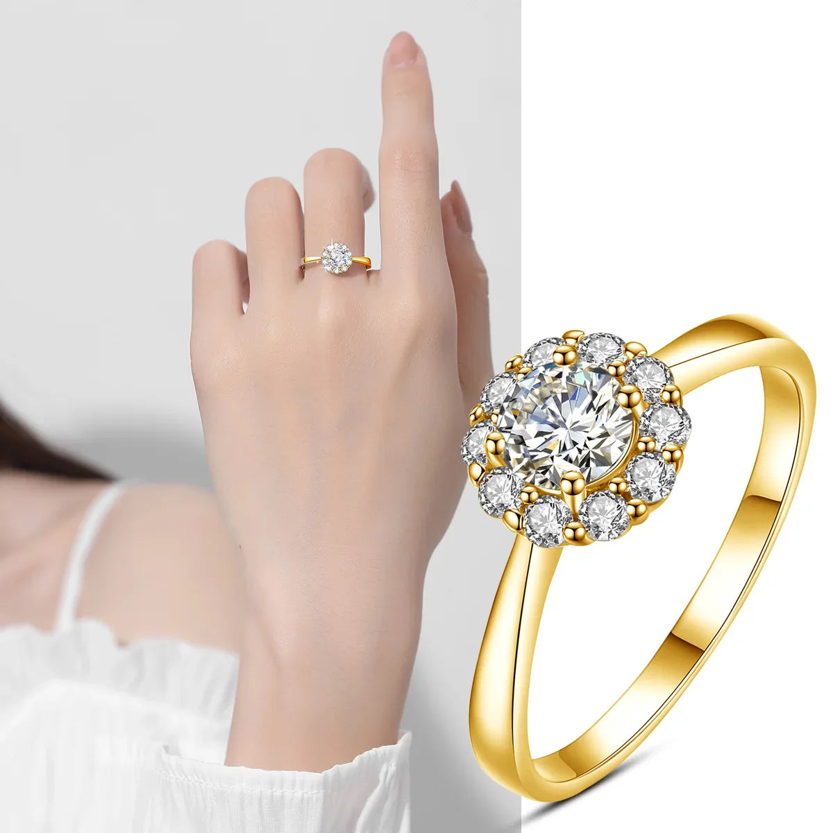 Luxury Moissanite Flower Engagement Ring: Elegant Sterling Silver Wedding Jewelry