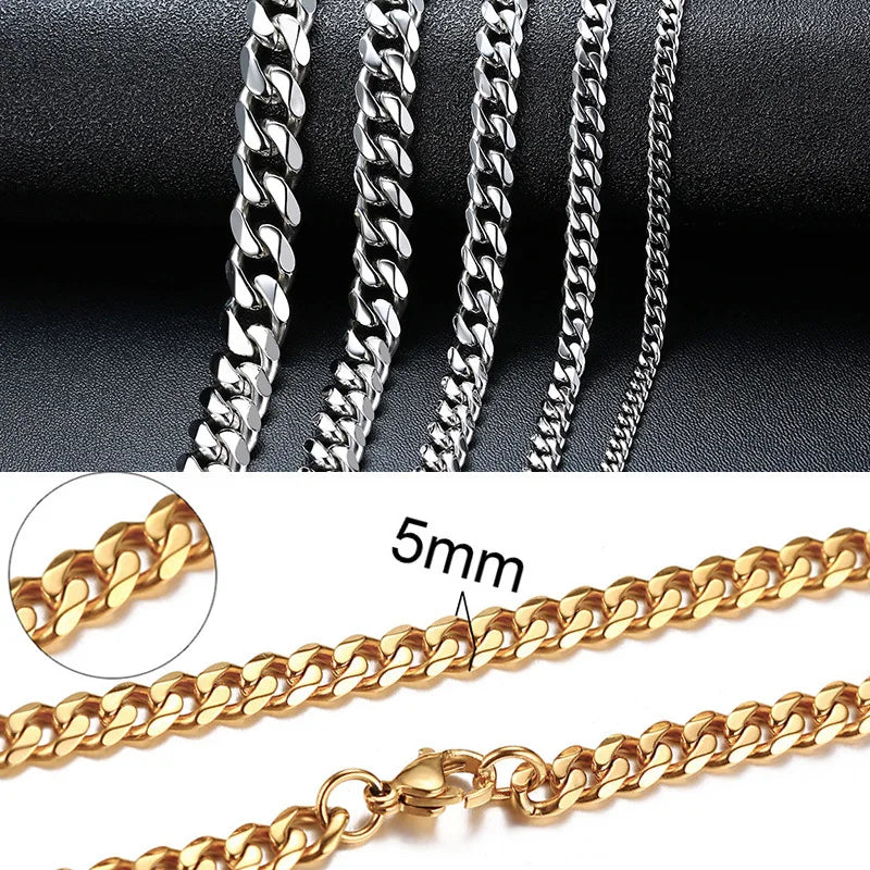 Cuban Chain Necklace for Men & Women – Gold Stainless Steel Curb Choker