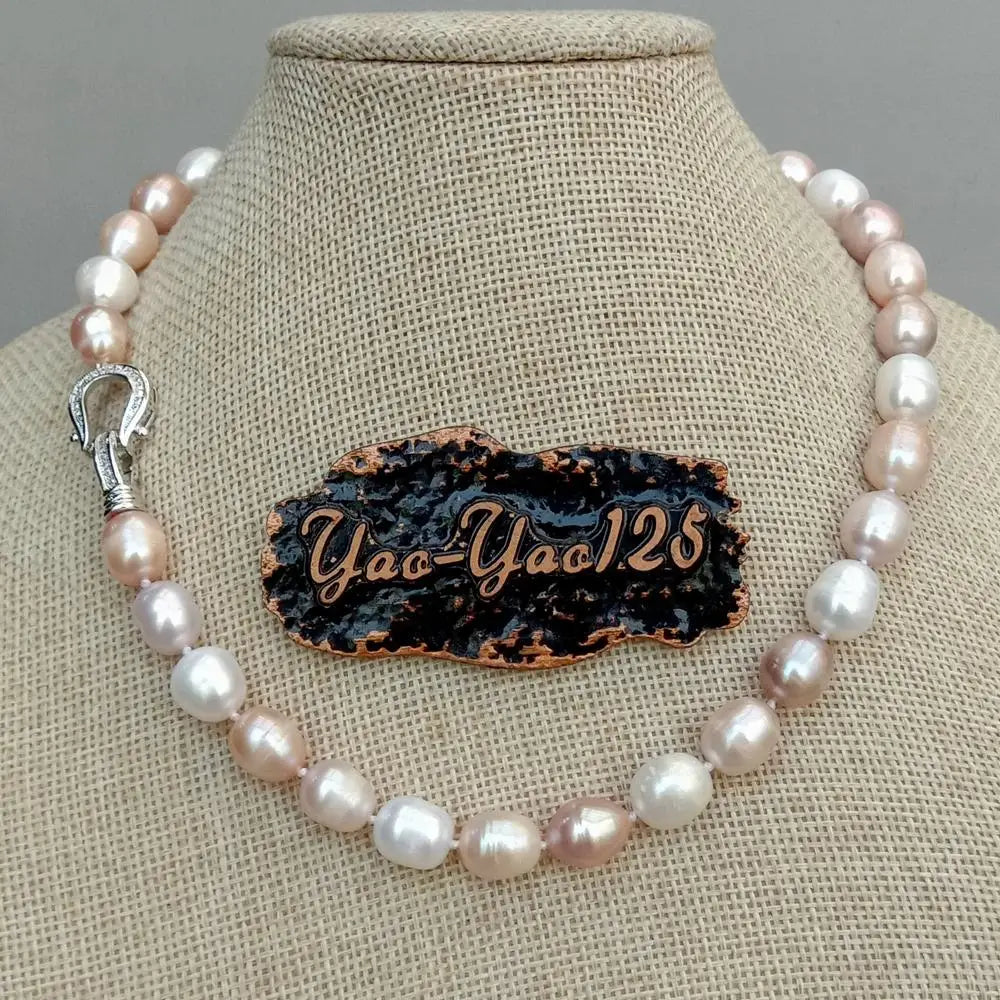 Women’s Multi-Color Rice Pearl Choker Necklace with CZ Pave Closure