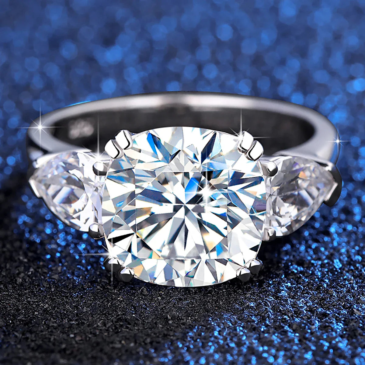 Luxury Cushion Moissanite Engagement Ring in Sterling Silver