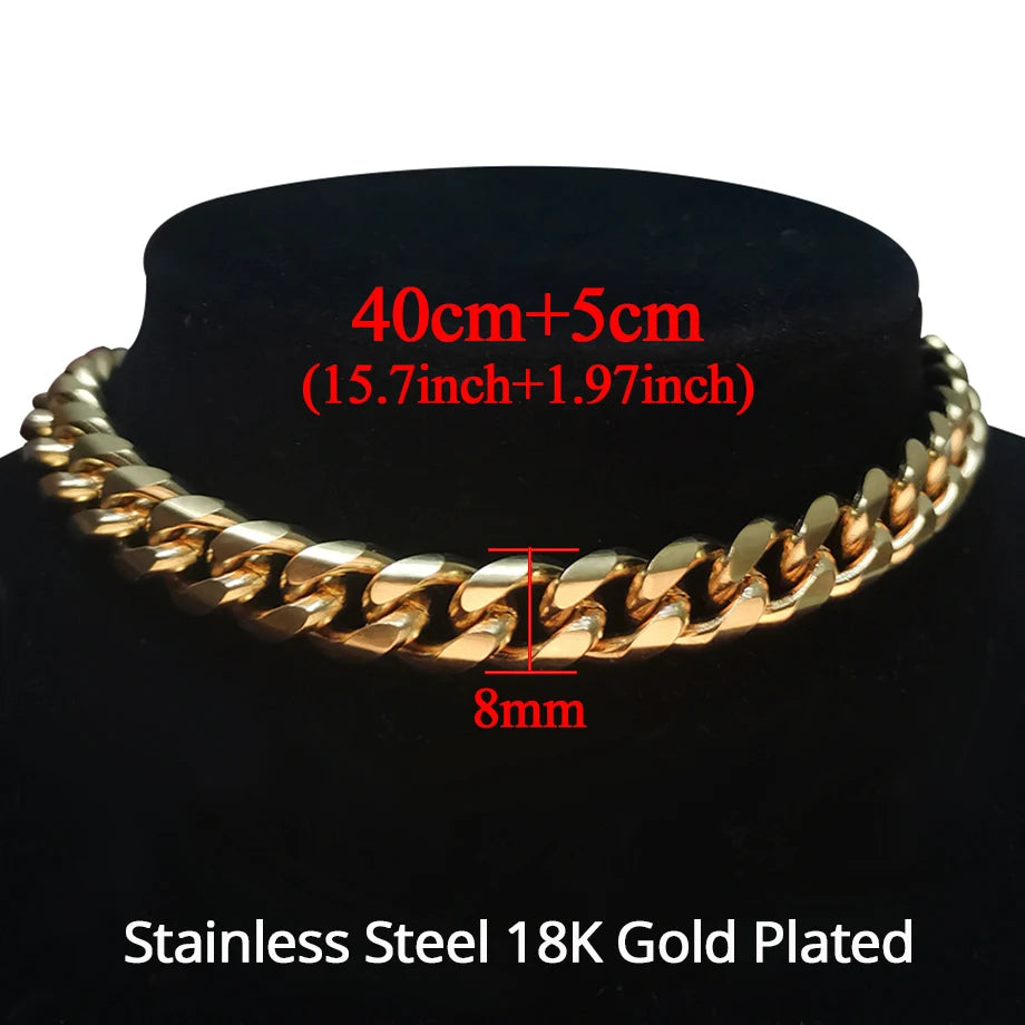 Chunky Cuban Link Choker Necklace – Gold Stainless Steel for Men & Women