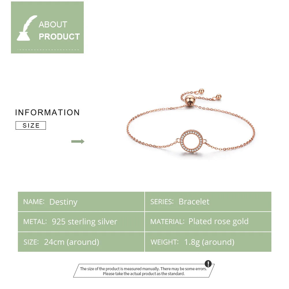 Sterling Silver Zircon Hollow Circle & Heart Chain Bracelet for Women