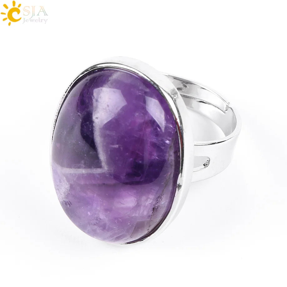 Natural Gemstone Reiki Ring for Men & Women – Quartz & Obsidian