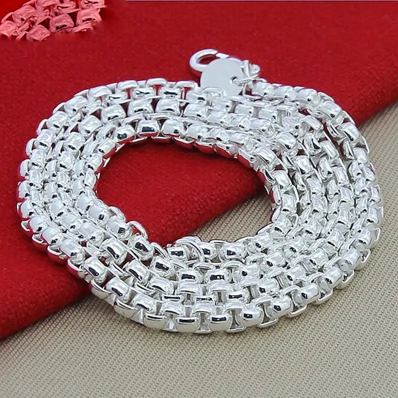Sterling Silver Round Box Chain Necklace for Men and Women