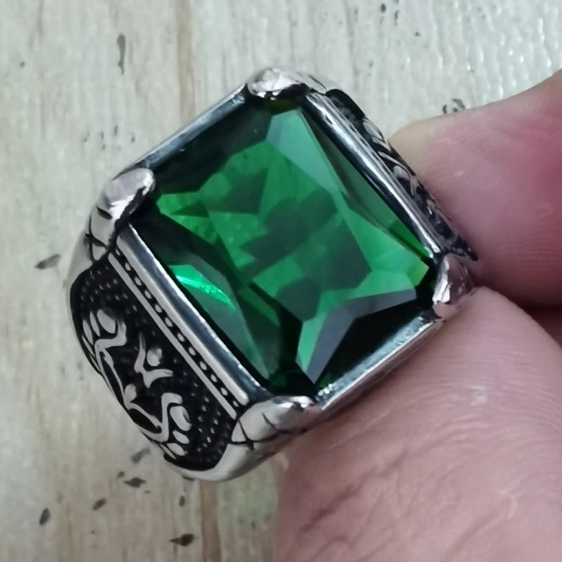 Men’s Silver Signet Ring with Red & Blue Semi-Precious Stone