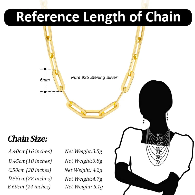 Classic Sterling Silver Paperclip Chain Necklace Unisex Jewelry