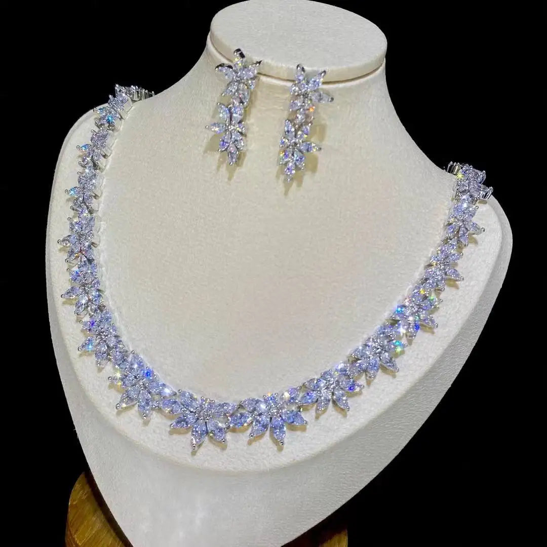 High-Quality 2PCS Crystal Necklace Set Bridal Jewelry for Women Wedding Party