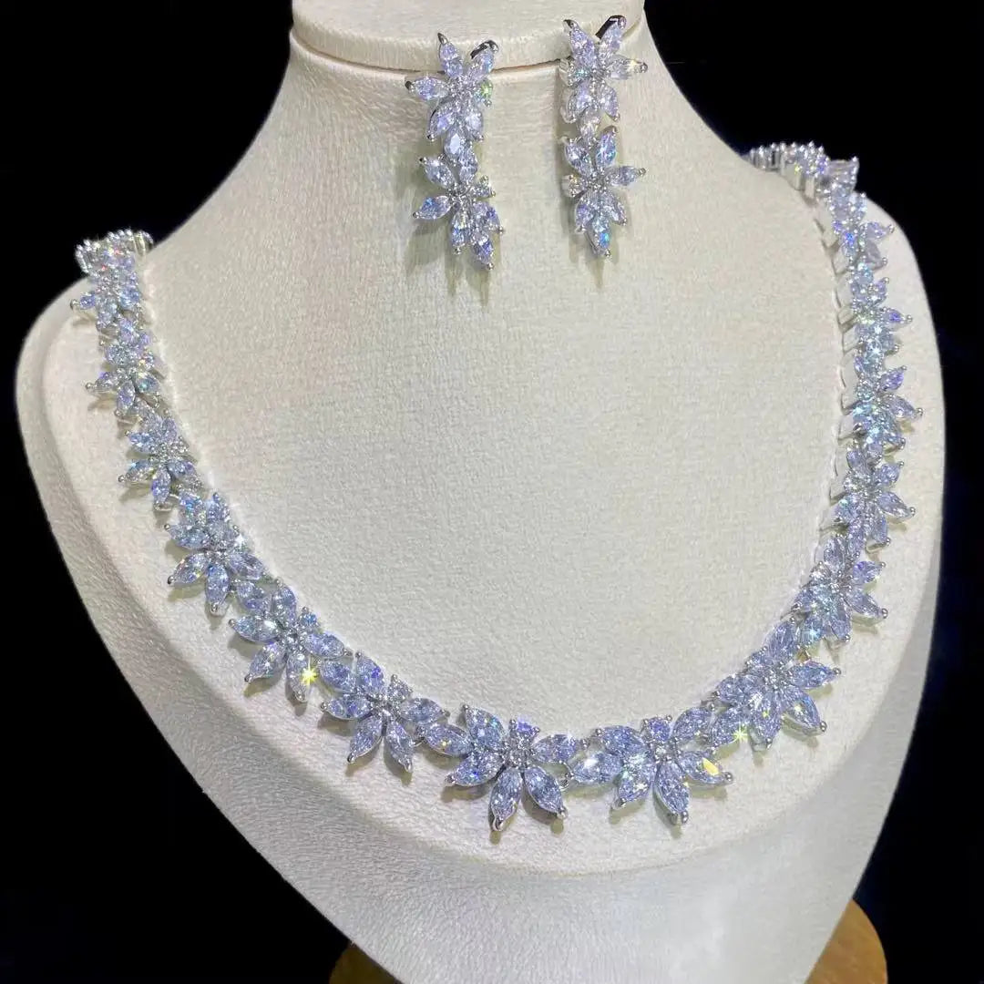 High-Quality 2PCS Crystal Necklace Set Bridal Jewelry for Women Wedding Party