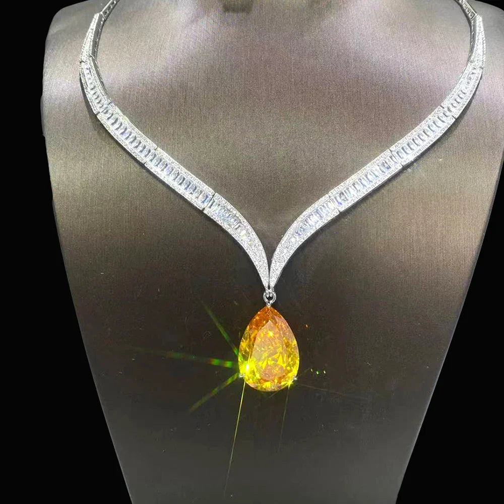 Luxury Yellow and Silver Drop Pendant Necklace Set for Women – 2 Sets