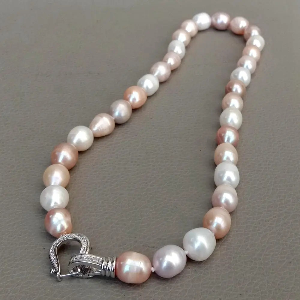 Women’s Multi-Color Rice Pearl Choker Necklace with CZ Pave Closure