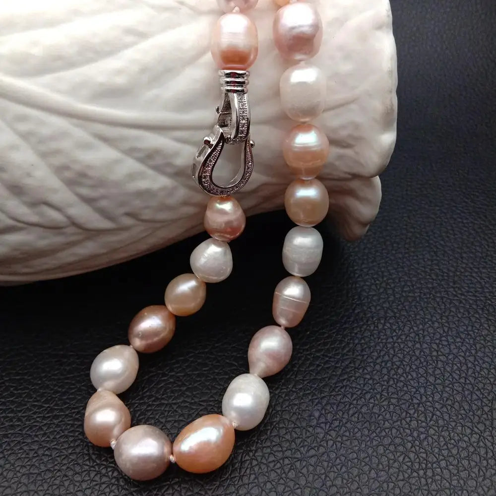 Women’s Multi-Color Rice Pearl Choker Necklace with CZ Pave Closure